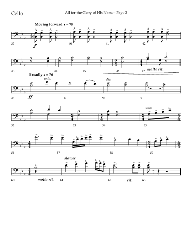 All For The Glory Of His Name (Choral Anthem SATB) Cello (Lifeway Choral / Arr. Mike Harland)