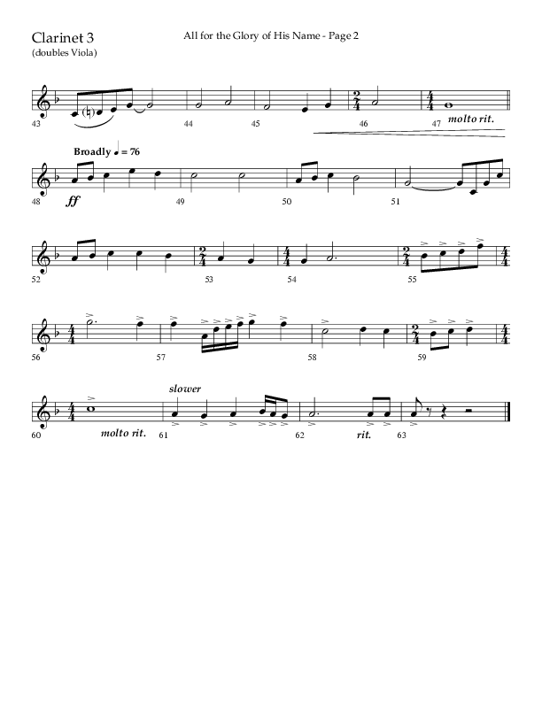All For The Glory Of His Name (Choral Anthem SATB) Clarinet 3 (Lifeway Choral / Arr. Mike Harland)