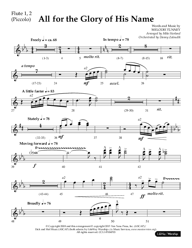All For The Glory Of His Name (Choral Anthem SATB) Flute 1/2 (Lifeway Choral / Arr. Mike Harland)