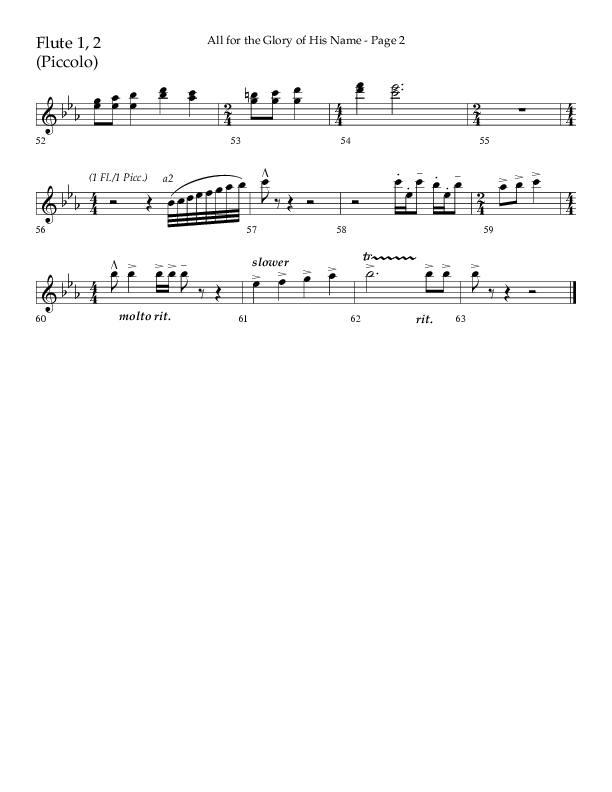 All For The Glory Of His Name (Choral Anthem SATB) Flute 1/2 (Lifeway Choral / Arr. Mike Harland)