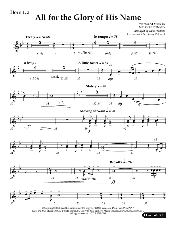 All For The Glory Of His Name (Choral Anthem SATB) French Horn 1/2 (Lifeway Choral / Arr. Mike Harland)
