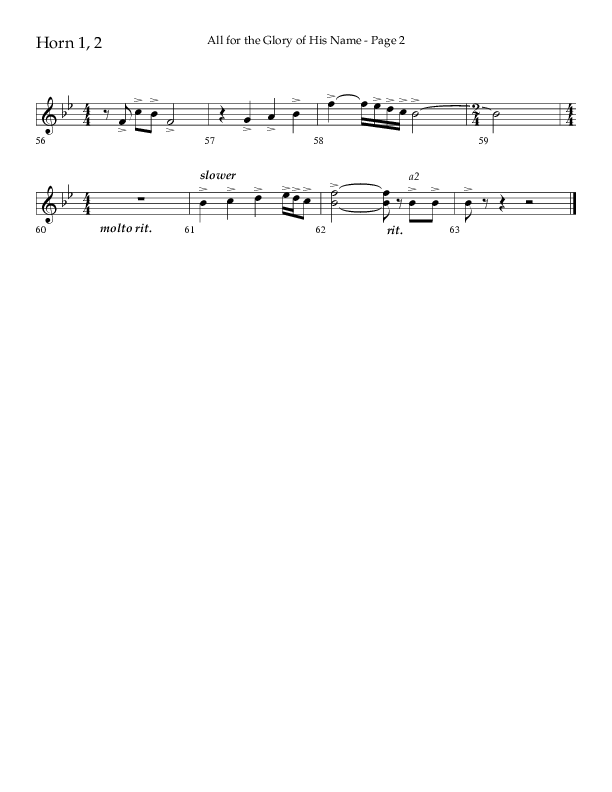 All For The Glory Of His Name (Choral Anthem SATB) French Horn 1/2 (Lifeway Choral / Arr. Mike Harland)