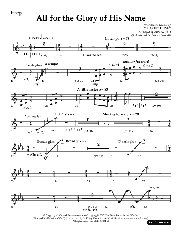 All For The Glory Of His Name (Choral Anthem SATB) Harp (Lifeway Choral / Arr. Mike Harland)