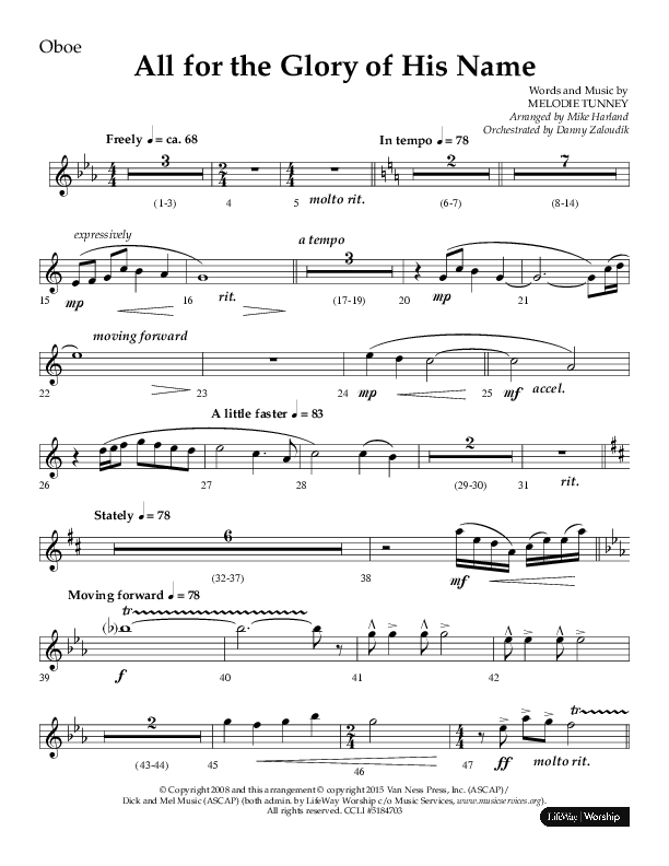 All For The Glory Of His Name (Choral Anthem SATB) Oboe (Lifeway Choral / Arr. Mike Harland)