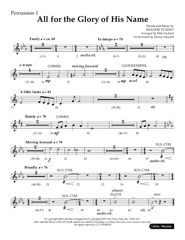 All For The Glory Of His Name (Choral Anthem SATB) Percussion 1/2 (Lifeway Choral / Arr. Mike Harland)