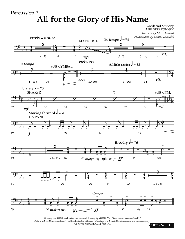 All For The Glory Of His Name (Choral Anthem SATB) Percussion 1/2 (Lifeway Choral / Arr. Mike Harland)