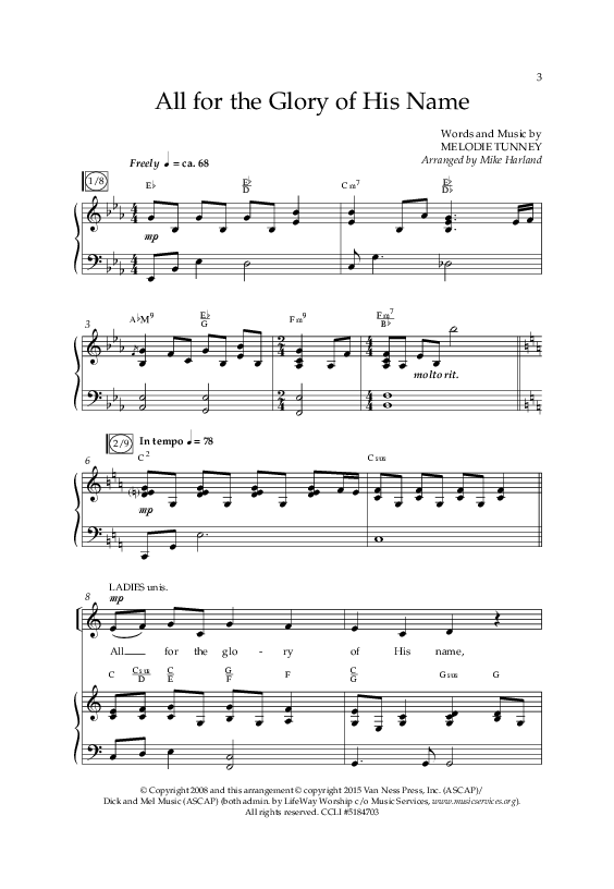 All For The Glory Of His Name (Choral Anthem SATB) Anthem (SATB/Piano) (Lifeway Choral / Arr. Mike Harland)