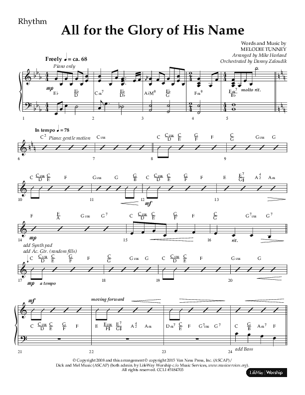 All For The Glory Of His Name (Choral Anthem SATB) Lead Melody & Rhythm (Lifeway Choral / Arr. Mike Harland)