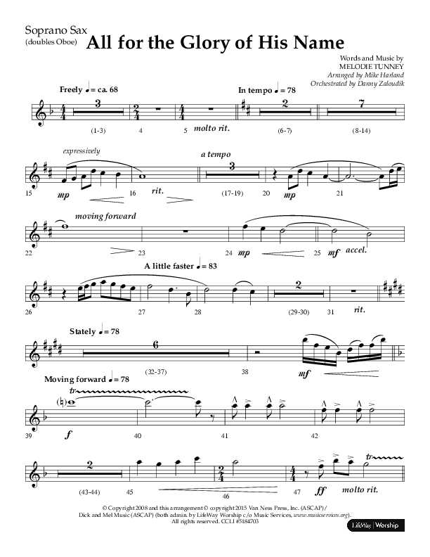 All For The Glory Of His Name (Choral Anthem SATB) Soprano Sax (Lifeway Choral / Arr. Mike Harland)