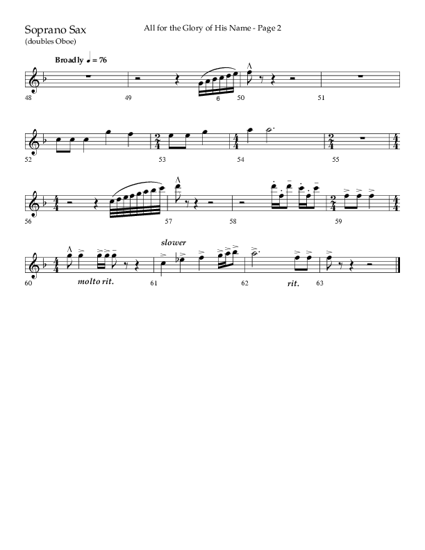 All For The Glory Of His Name (Choral Anthem SATB) Soprano Sax (Lifeway Choral / Arr. Mike Harland)