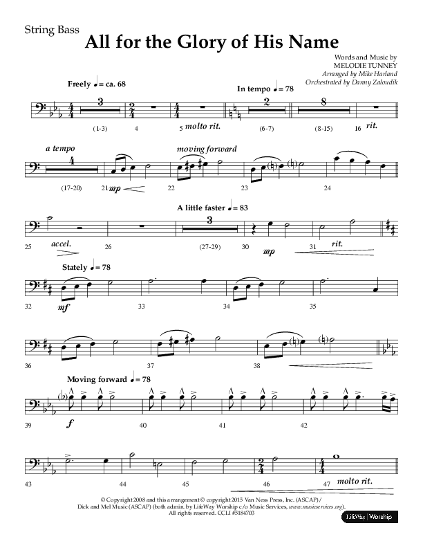 All For The Glory Of His Name (Choral Anthem SATB) String Bass (Lifeway Choral / Arr. Mike Harland)