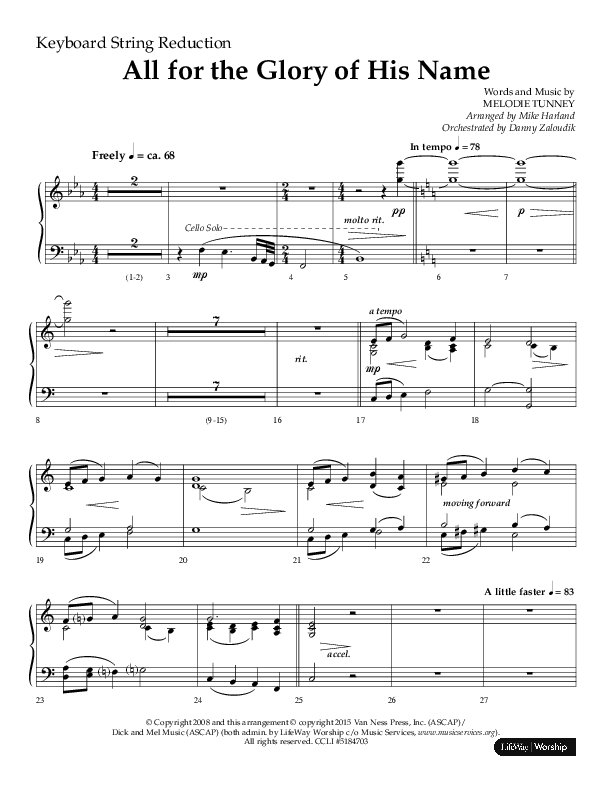 All For The Glory Of His Name (Choral Anthem SATB) String Reduction (Lifeway Choral / Arr. Mike Harland)