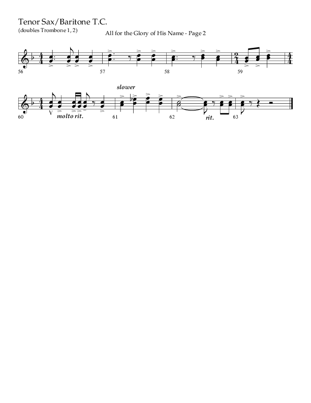 All For The Glory Of His Name (Choral Anthem SATB) Tenor Sax/Baritone T.C. (Lifeway Choral / Arr. Mike Harland)