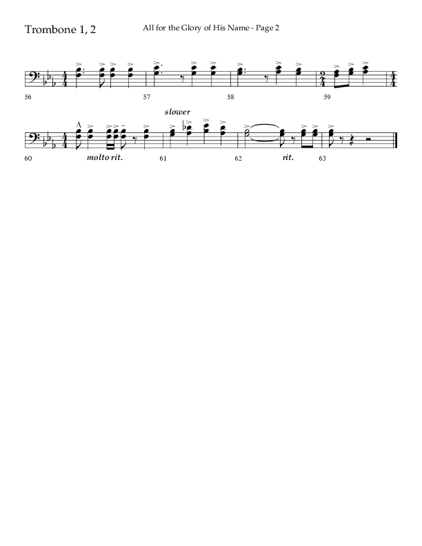 All For The Glory Of His Name (Choral Anthem SATB) Trombone 1/2 (Lifeway Choral / Arr. Mike Harland)