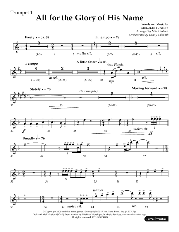 All For The Glory Of His Name (Choral Anthem SATB) Trumpet 1 (Lifeway Choral / Arr. Mike Harland)