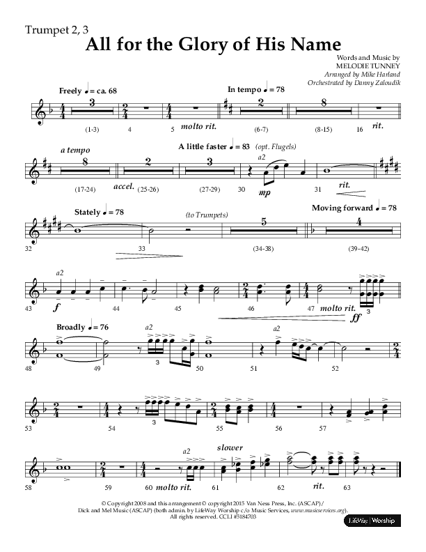 All For The Glory Of His Name (Choral Anthem SATB) Trumpet 1 (Lifeway Choral / Arr. Mike Harland)
