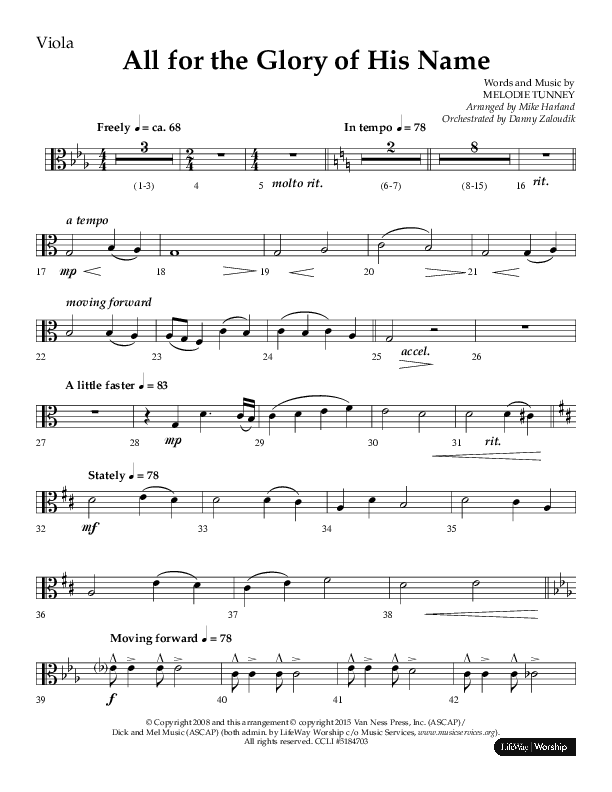 All For The Glory Of His Name (Choral Anthem SATB) Viola (Lifeway Choral / Arr. Mike Harland)