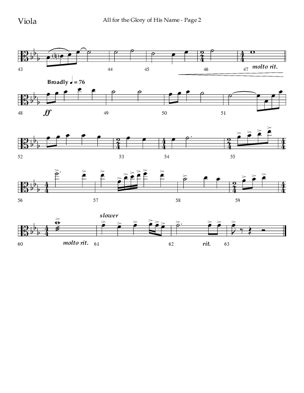 All For The Glory Of His Name (Choral Anthem SATB) Viola (Lifeway Choral / Arr. Mike Harland)