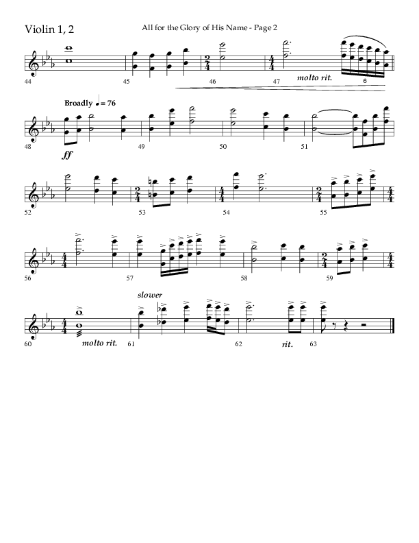 All For The Glory Of His Name (Choral Anthem SATB) Violin 1/2 (Lifeway Choral / Arr. Mike Harland)