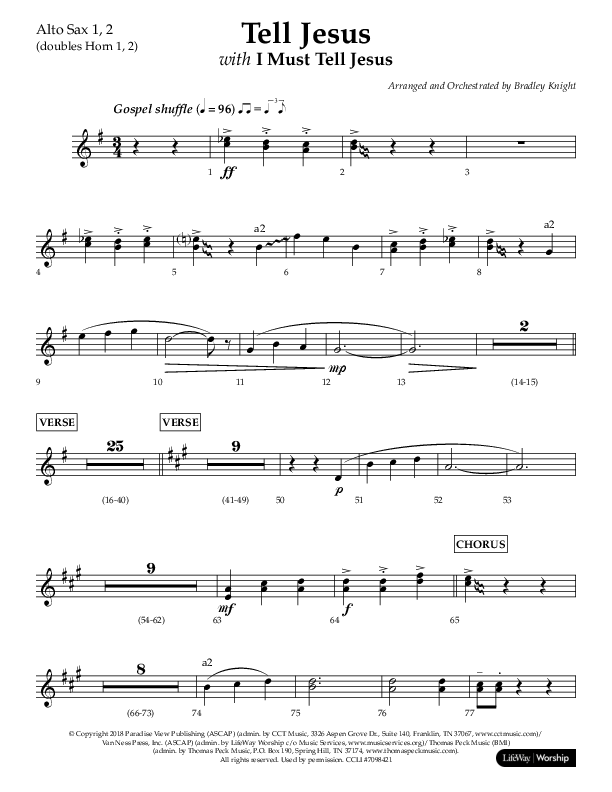 Tell Jesus (with I Must Tell Jesus) (Choral Anthem SATB) Alto Sax 1/2 (Lifeway Choral / Arr. Bradley Knight)