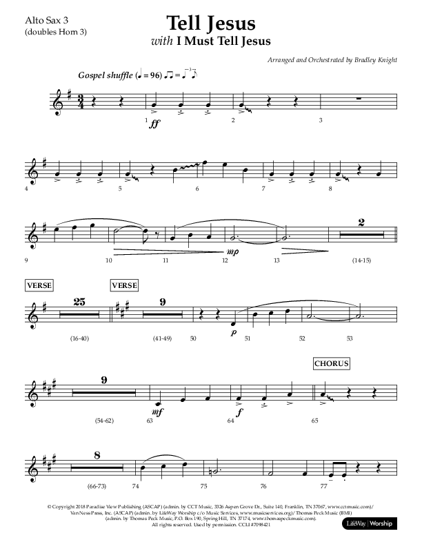 Tell Jesus (with I Must Tell Jesus) (Choral Anthem SATB) Alto Sax (Lifeway Choral / Arr. Bradley Knight)