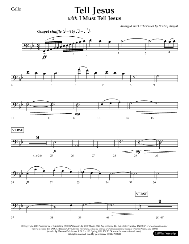 Tell Jesus (with I Must Tell Jesus) (Choral Anthem SATB) Cello (Lifeway Choral / Arr. Bradley Knight)