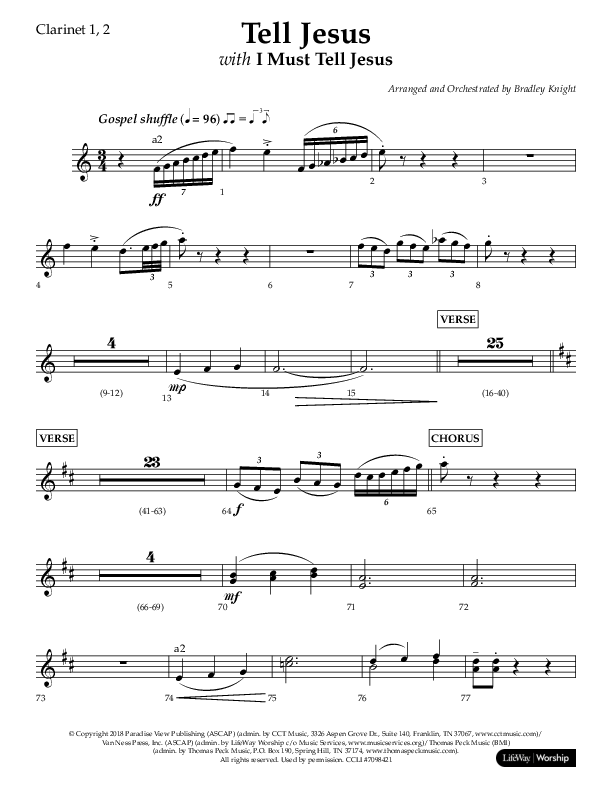 Tell Jesus (with I Must Tell Jesus) (Choral Anthem SATB) Clarinet 1/2 (Lifeway Choral / Arr. Bradley Knight)
