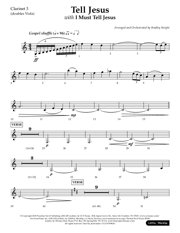 Tell Jesus (with I Must Tell Jesus) (Choral Anthem SATB) Clarinet 3 (Lifeway Choral / Arr. Bradley Knight)