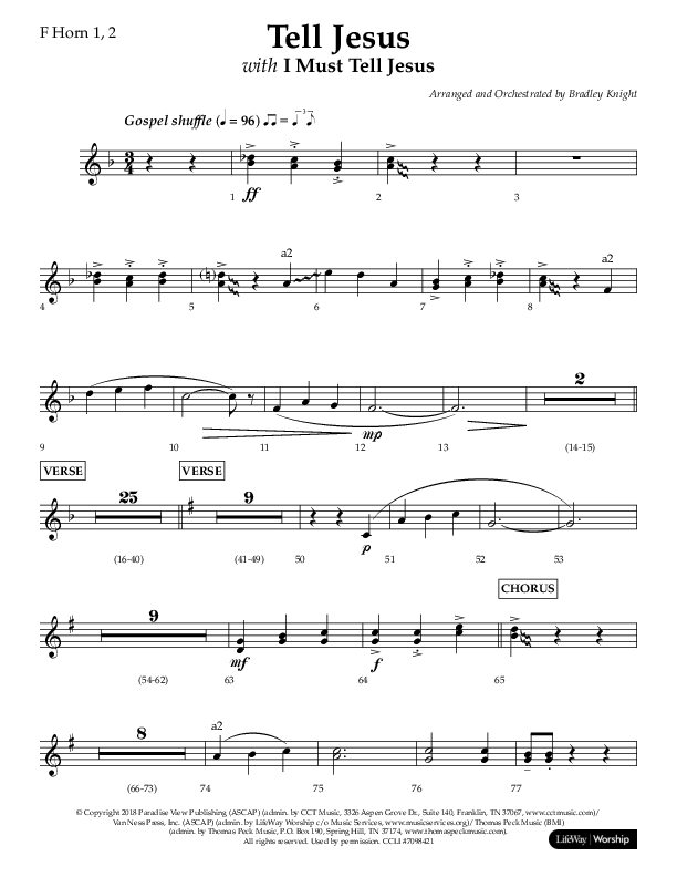 Tell Jesus (with I Must Tell Jesus) (Choral Anthem SATB) French Horn 1/2 (Lifeway Choral / Arr. Bradley Knight)