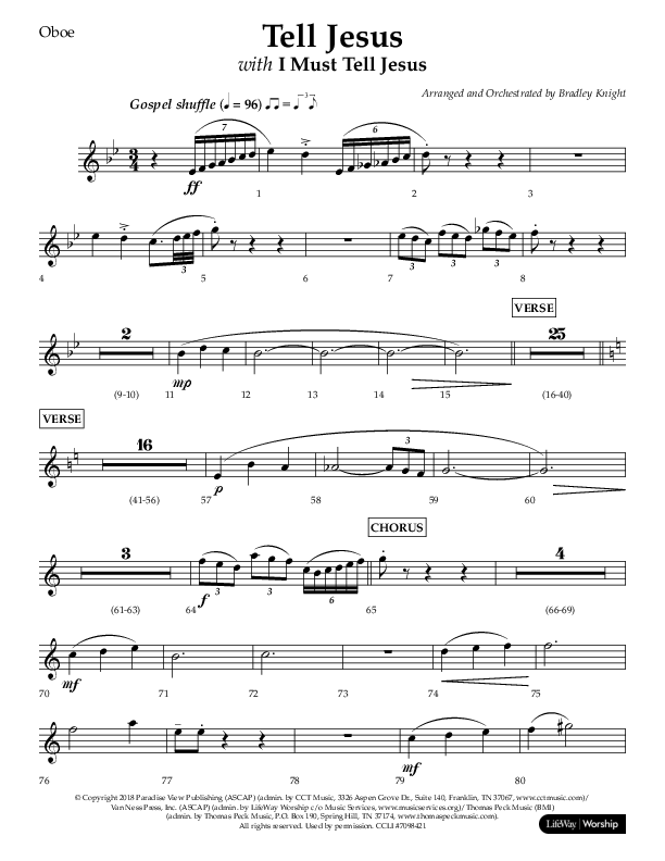 Tell Jesus (with I Must Tell Jesus) (Choral Anthem SATB) Oboe (Lifeway Choral / Arr. Bradley Knight)
