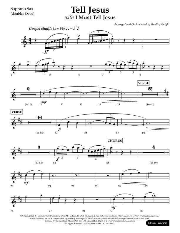 Tell Jesus (with I Must Tell Jesus) (Choral Anthem SATB) Soprano Sax (Lifeway Choral / Arr. Bradley Knight)
