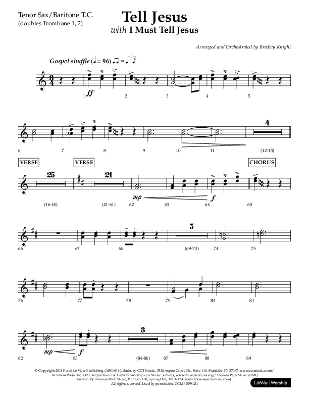 Tell Jesus (with I Must Tell Jesus) (Choral Anthem SATB) Tenor Sax/Baritone T.C. (Lifeway Choral / Arr. Bradley Knight)