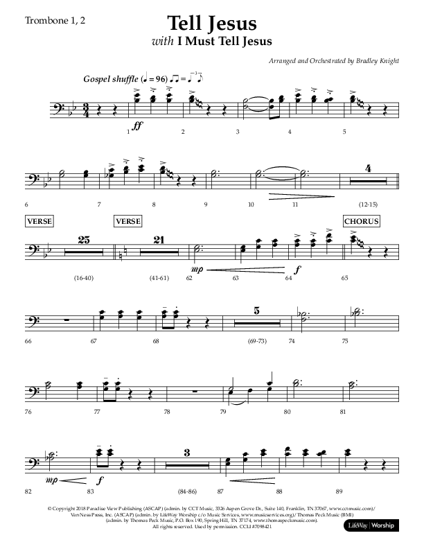 Tell Jesus (with I Must Tell Jesus) (Choral Anthem SATB) Trombone 1/2 (Lifeway Choral / Arr. Bradley Knight)