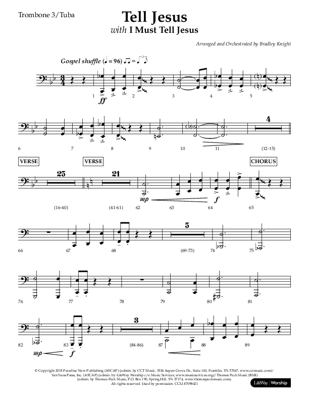 Tell Jesus (with I Must Tell Jesus) (Choral Anthem SATB) Trombone 3/Tuba (Lifeway Choral / Arr. Bradley Knight)