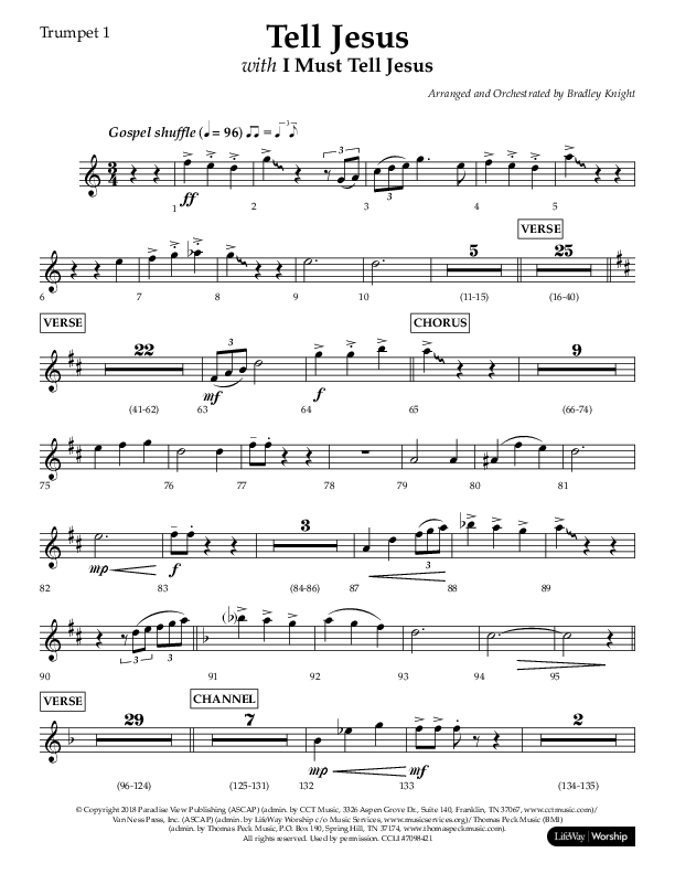 Tell Jesus (with I Must Tell Jesus) (Choral Anthem SATB) Trumpet 1 (Lifeway Choral / Arr. Bradley Knight)