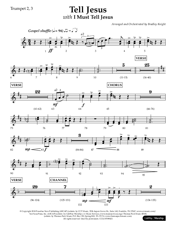 Tell Jesus (with I Must Tell Jesus) (Choral Anthem SATB) Trumpet 2/3 (Lifeway Choral / Arr. Bradley Knight)