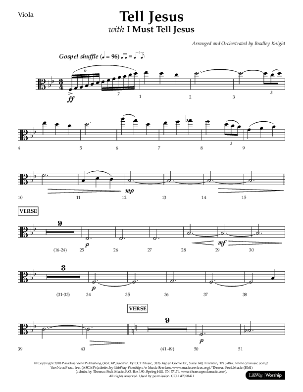 Tell Jesus (with I Must Tell Jesus) (Choral Anthem SATB) Viola (Lifeway Choral / Arr. Bradley Knight)