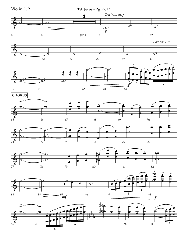 Tell Jesus (with I Must Tell Jesus) (Choral Anthem SATB) Violin 1/2 (Lifeway Choral / Arr. Bradley Knight)