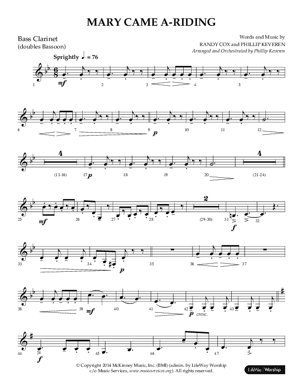 Mary Came A Riding (Choral Anthem SATB) Bass Clarinet (Arr. Phillip Keveren)