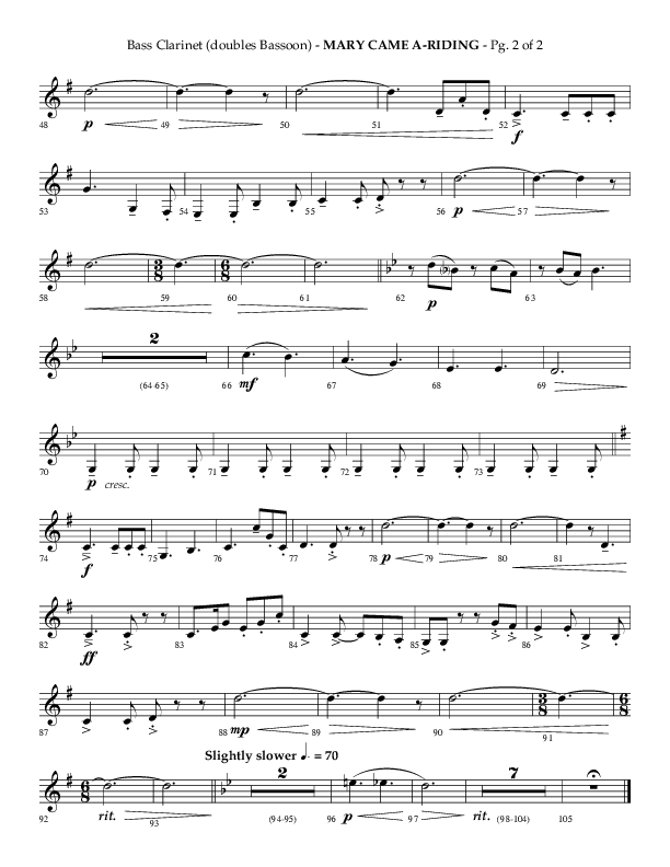 Mary Came A Riding (Choral Anthem SATB) Bass Clarinet (Arr. Phillip Keveren)