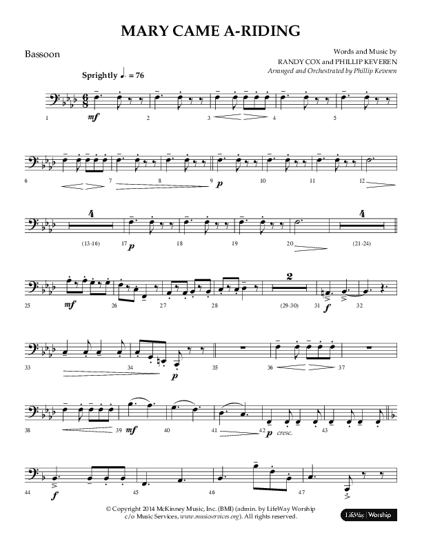 Mary Came A Riding (Choral Anthem SATB) Bassoon (Arr. Philip Keveren)