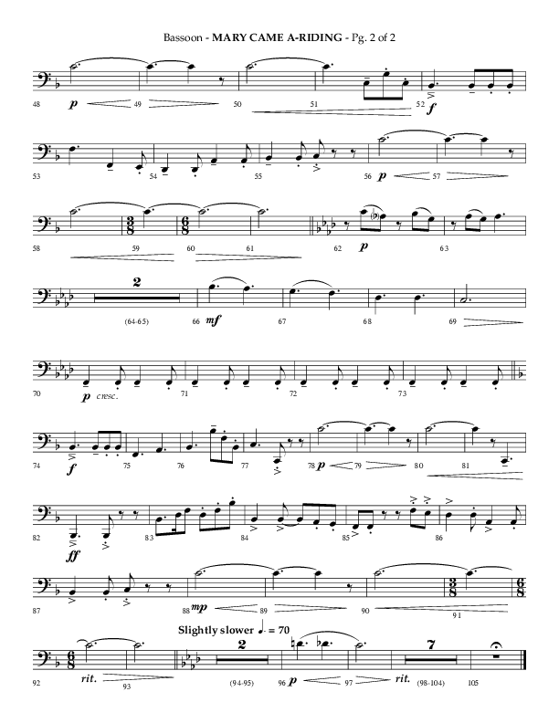 Mary Came A Riding (Choral Anthem SATB) Bassoon (Arr. Philip Keveren)