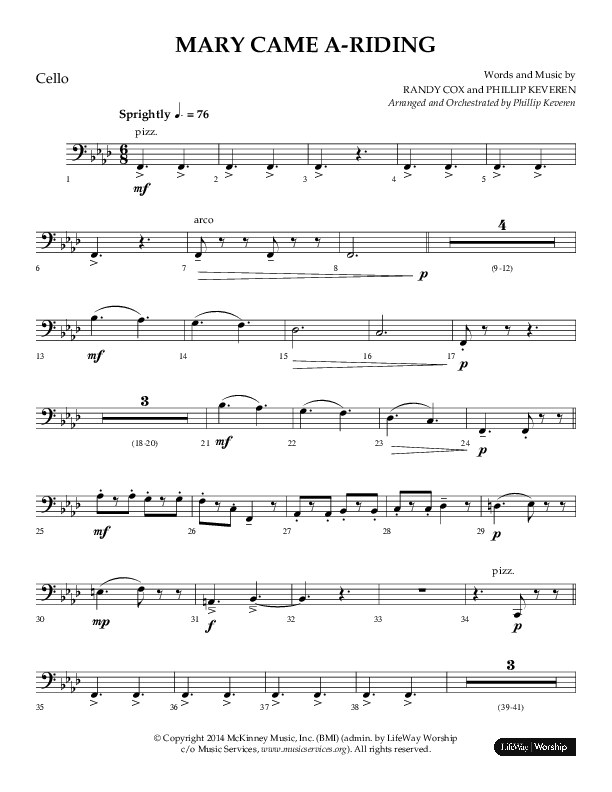 Mary Came A Riding (Choral Anthem SATB) Cello (Arr. Philip Keveren)