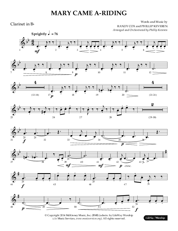 Mary Came A Riding (Choral Anthem SATB) Clarinet 1/2 (Arr. Philip Keveren)