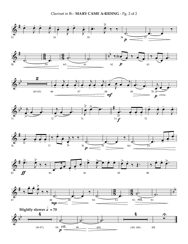Mary Came A Riding (Choral Anthem SATB) Clarinet 1/2 (Arr. Phillip Keveren)