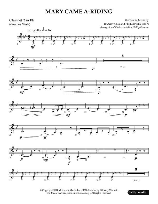 Mary Came A Riding (Choral Anthem SATB) Clarinet 1/2 (Arr. Philip Keveren)