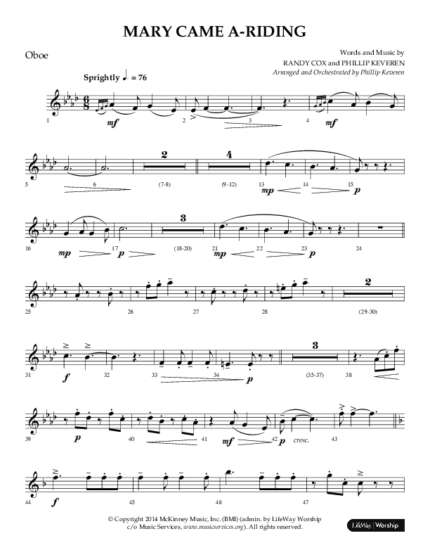 Mary Came A Riding (Choral Anthem SATB) Oboe (Arr. Philip Keveren)