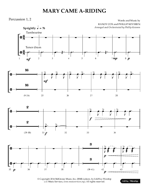 Mary Came A Riding (Choral Anthem SATB) Percussion 1/2 (Arr. Philip Keveren)
