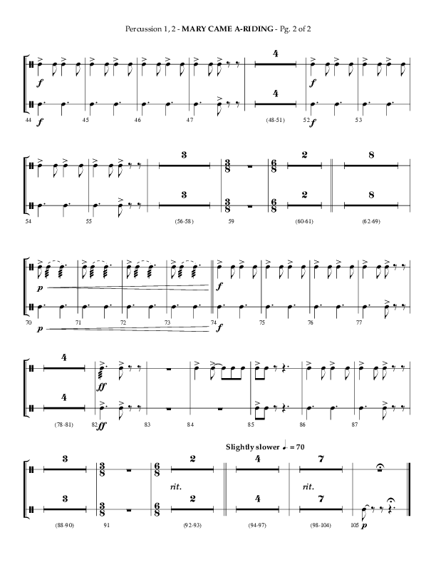 Mary Came A Riding (Choral Anthem SATB) Percussion 1/2 (Arr. Philip Keveren)