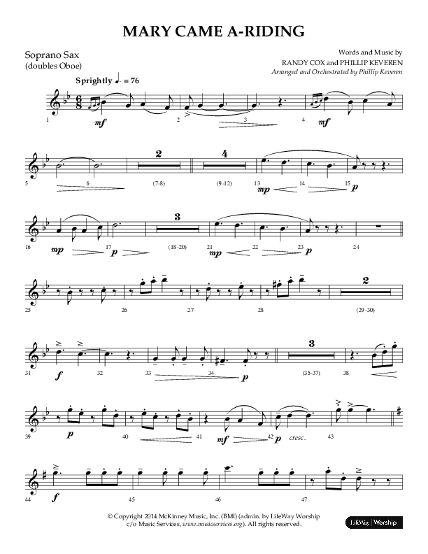 Mary Came A Riding (Choral Anthem SATB) Soprano Sax (Arr. Phillip Keveren)